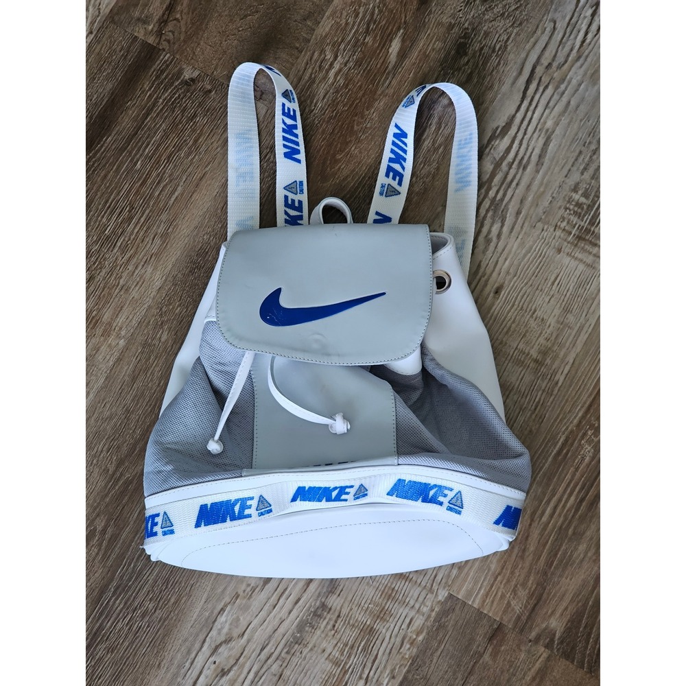 Nike Vintage Mini Backpack White Grey Blue Mesh Logo Straps Streetwear Bag